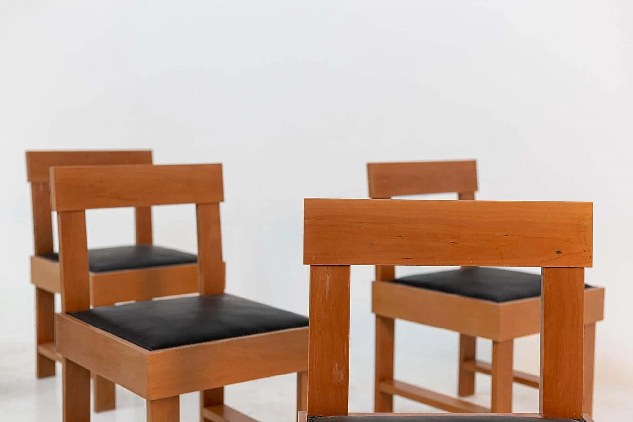 6 BBPR Studio chairs in wood and black leather, 1940s 1386833