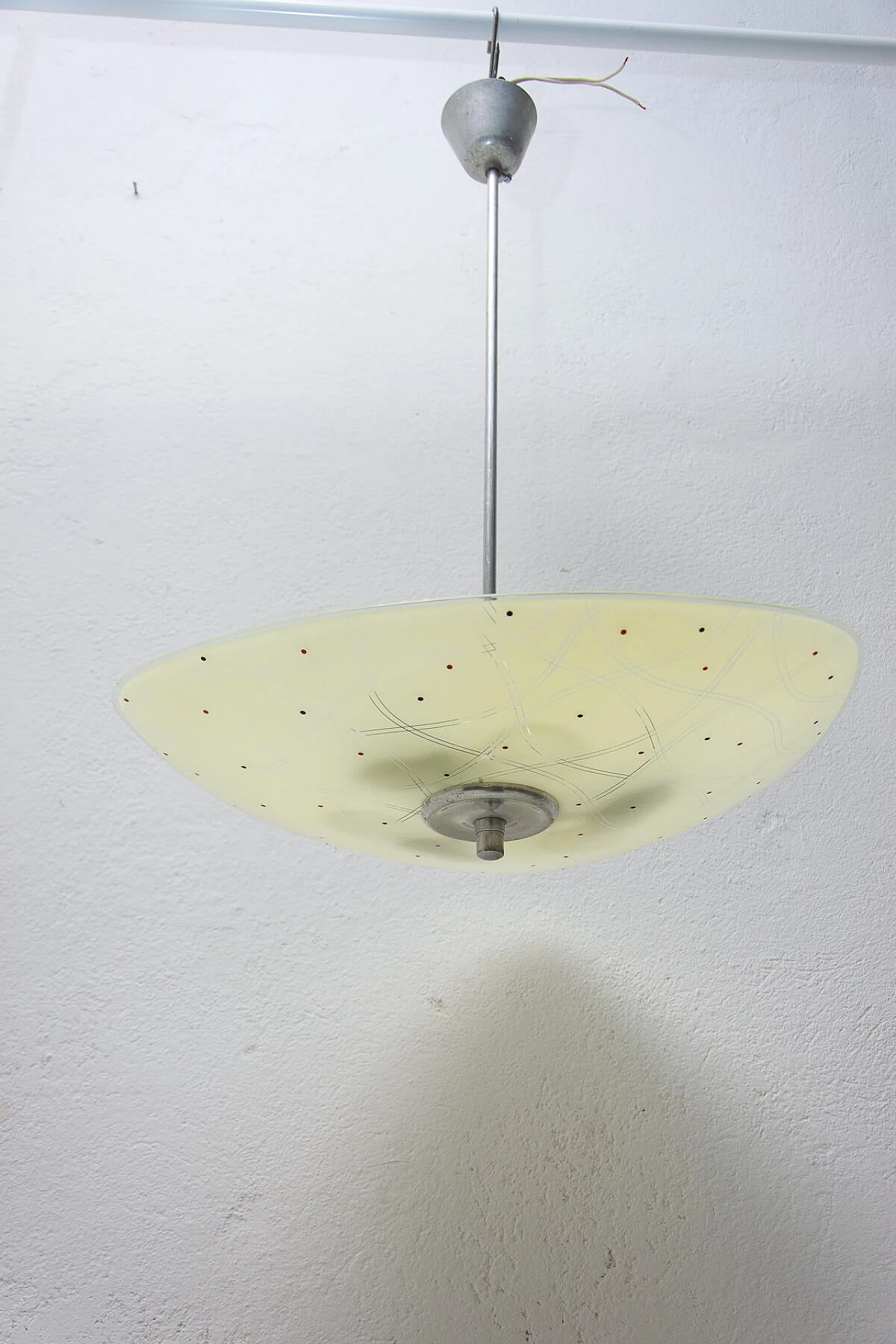 Suspension lamp with decorated lampshade, 1960s 1387009