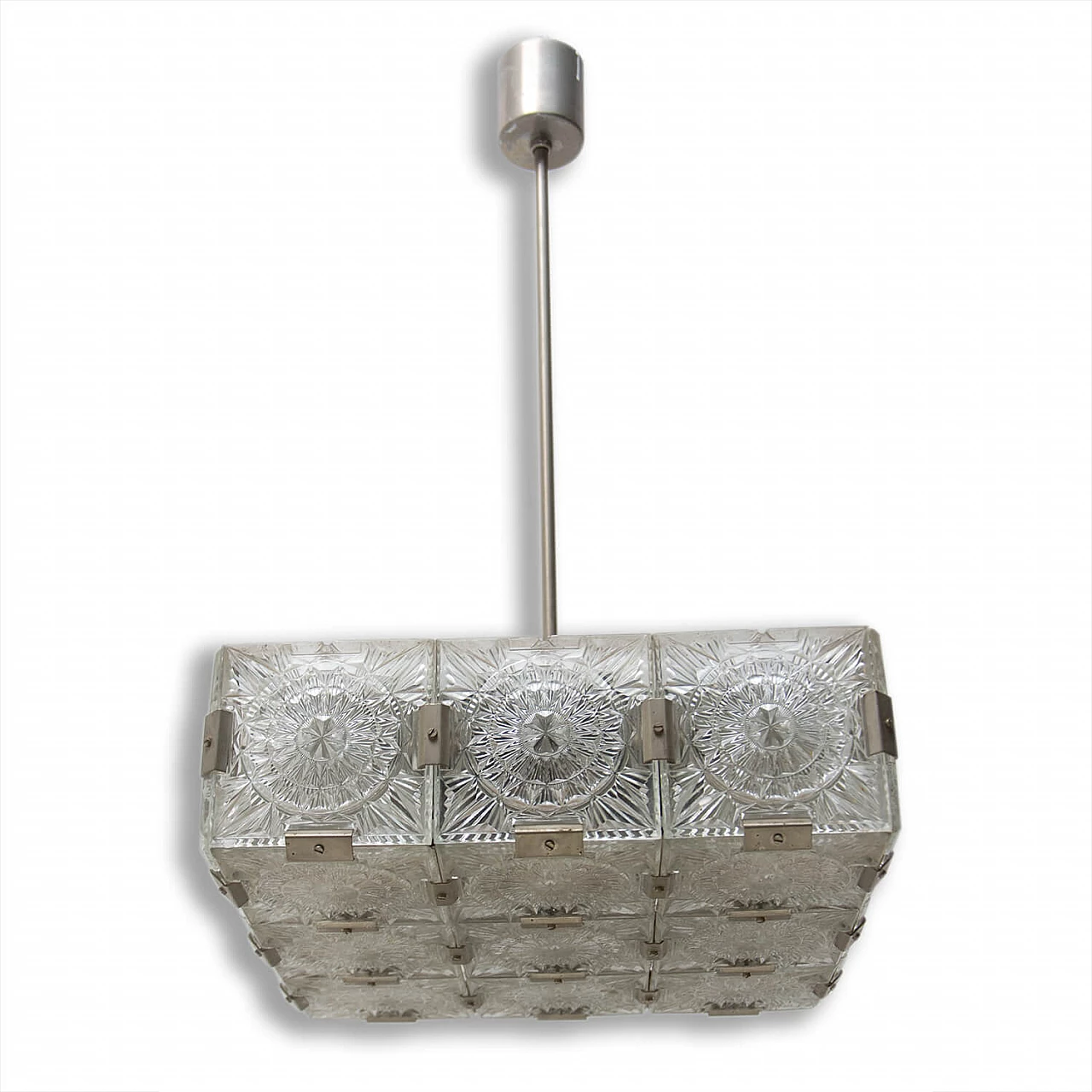 Lampada a sospensione in vetro e acciaio cromato di Kamenický Šenov, anni '70 1387236