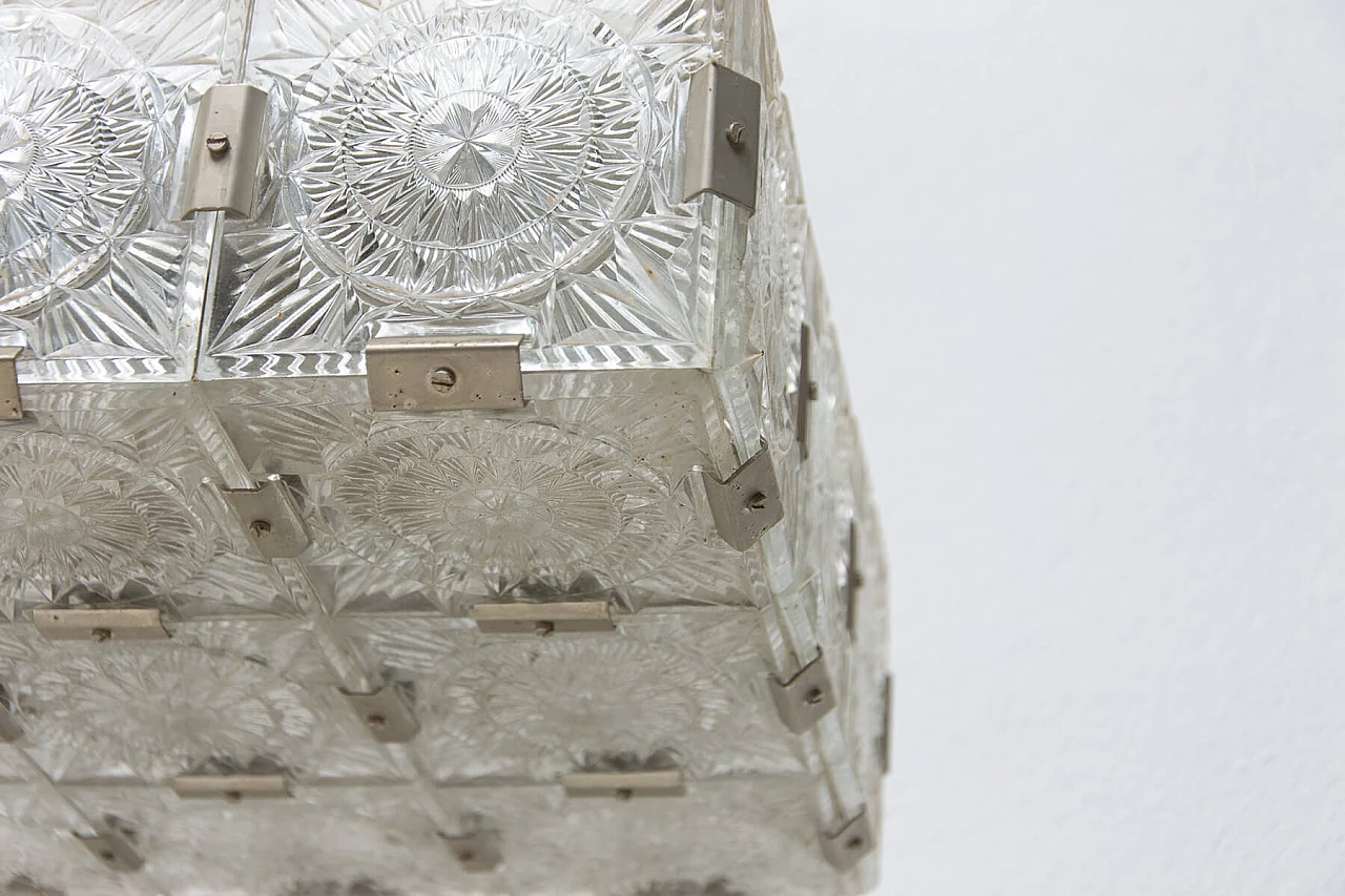 Lampada a sospensione in vetro e acciaio cromato di Kamenický Šenov, anni '70 1387243