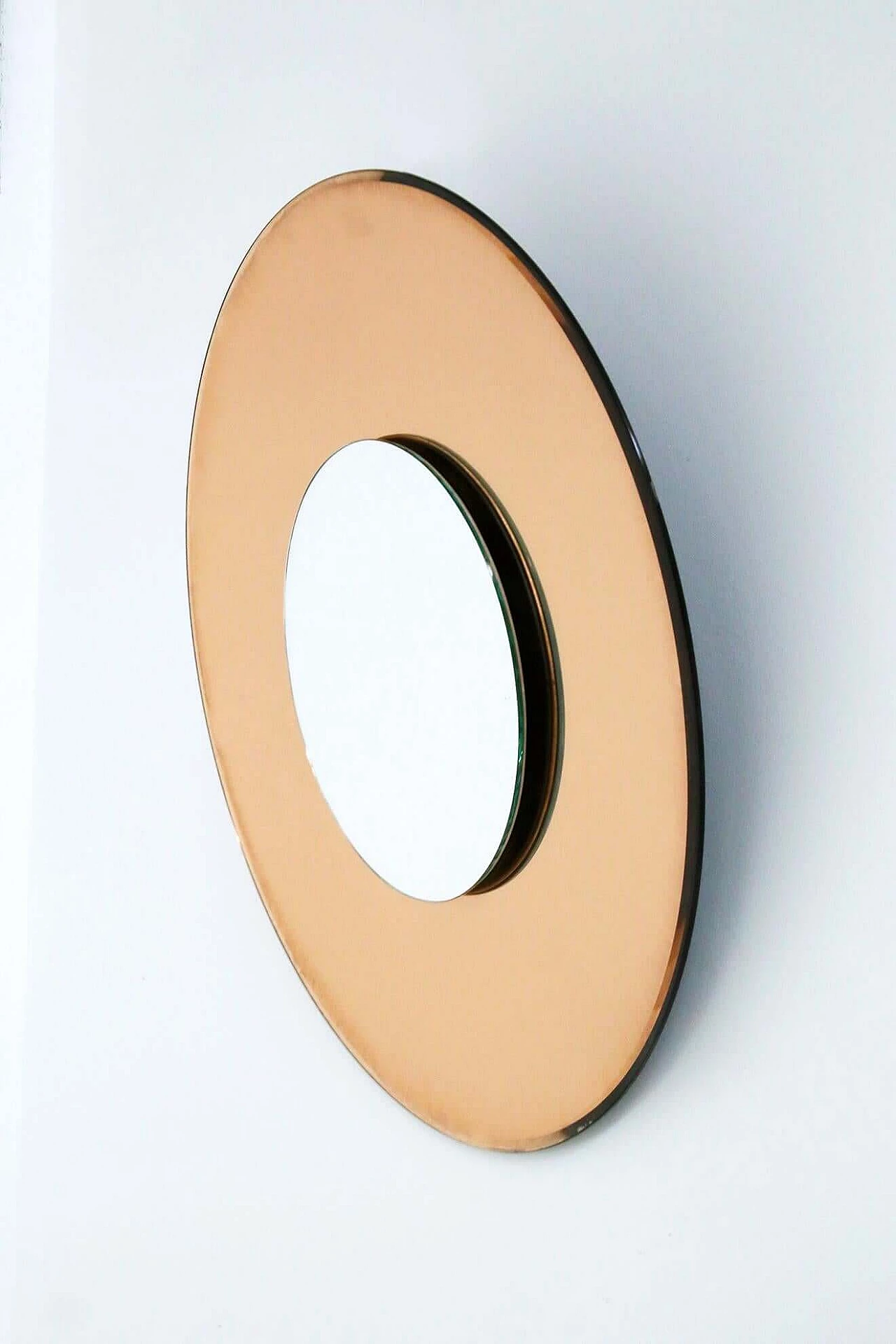 Round orange mirror in FontanaArte style by Effetto Vetro, 2000s 1387881