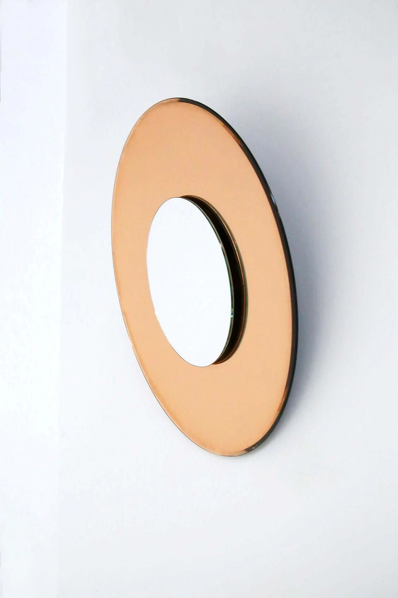 Round orange mirror in FontanaArte style by Effetto Vetro, 2000s 1387885
