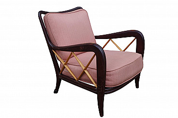 Armchair in beechwood and fabric by Paolo Buffa, 50s