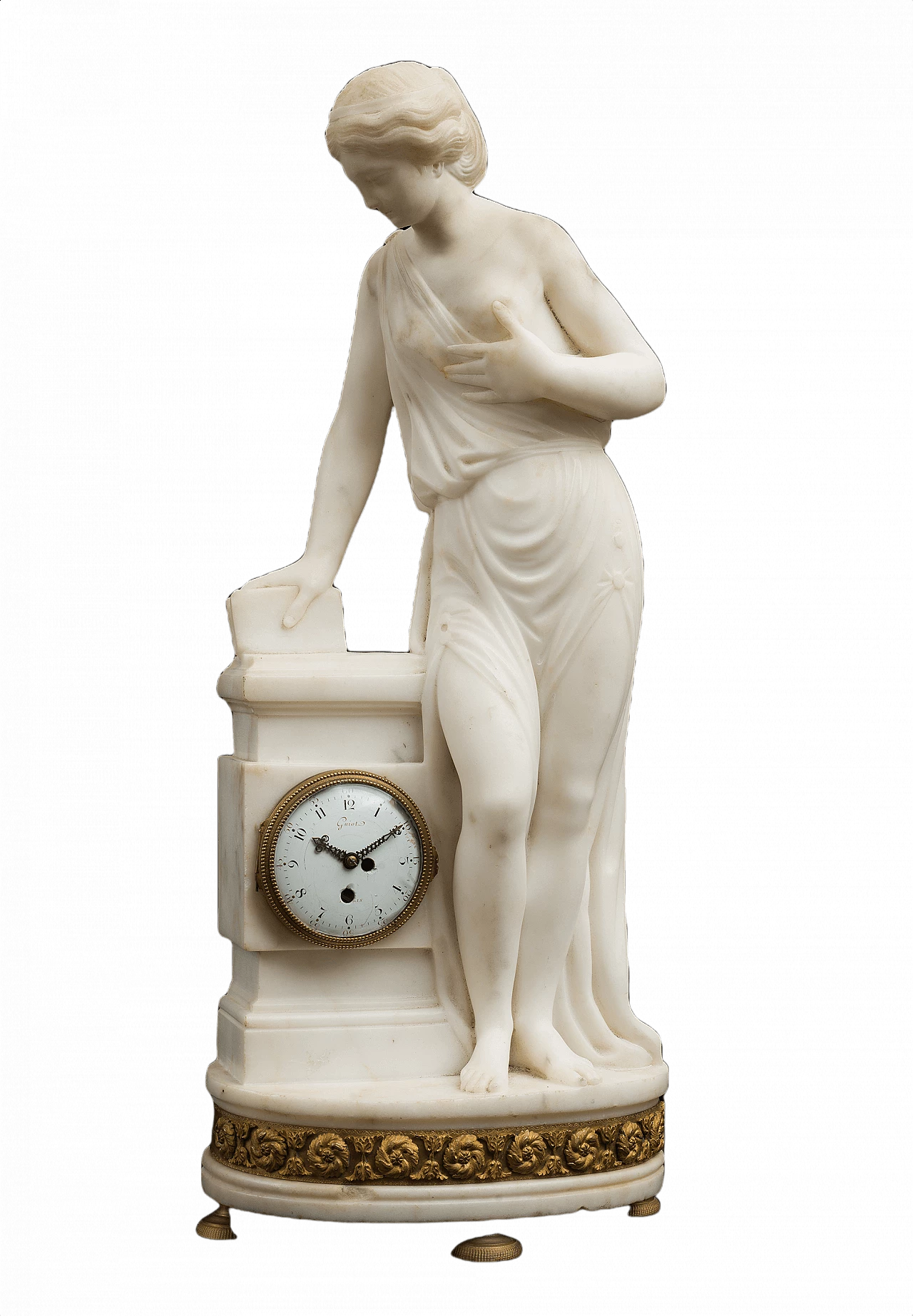 Orologio francese Napoleone III in marmo bianco statuario, '800 1394154