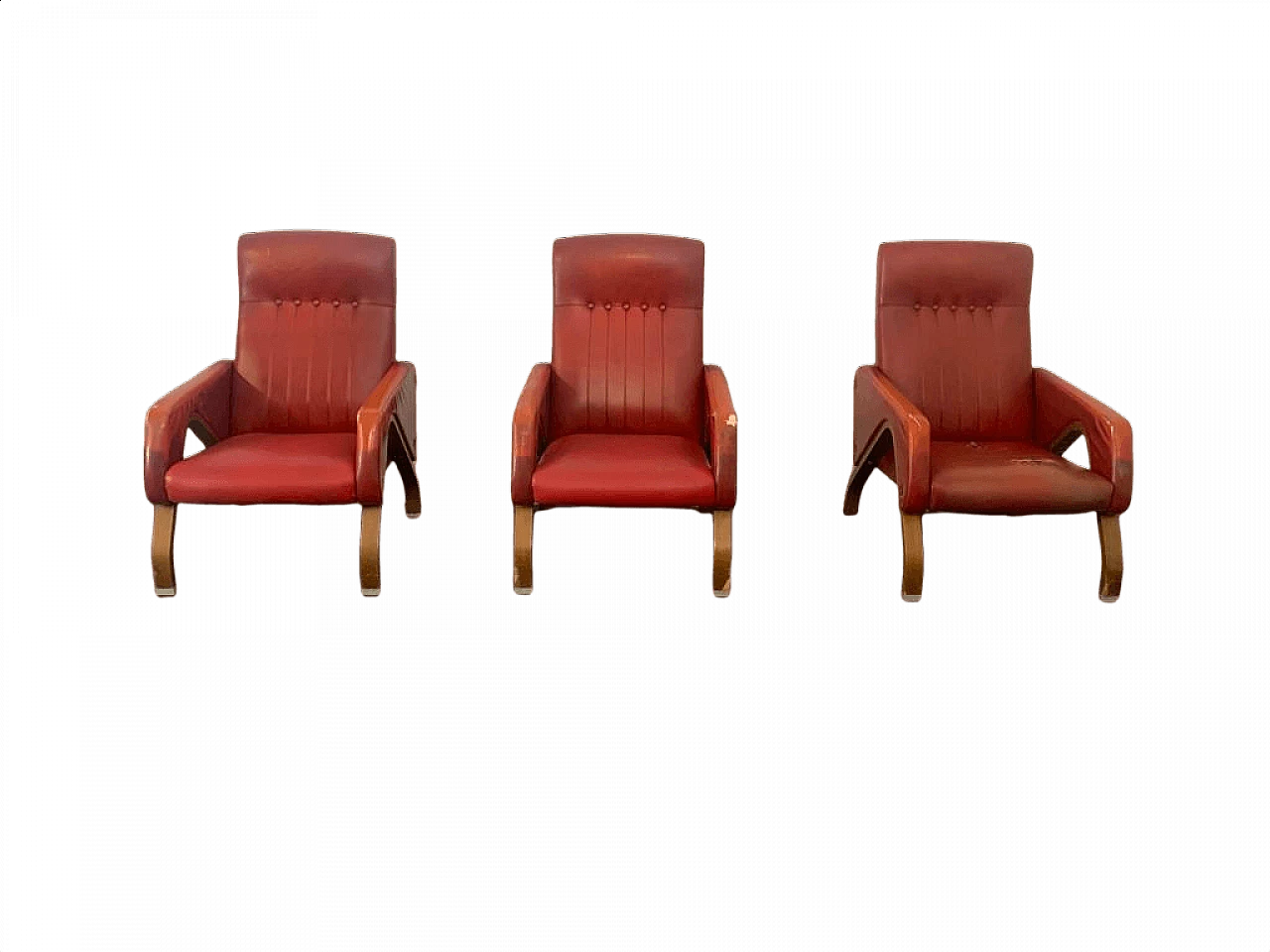 3 Armchairs made of bent plywood with steel fittings, 1960s 1394460