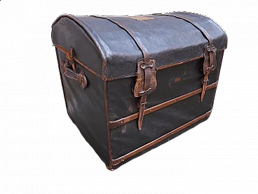 Trunk in wood, leather and fabric, 30s