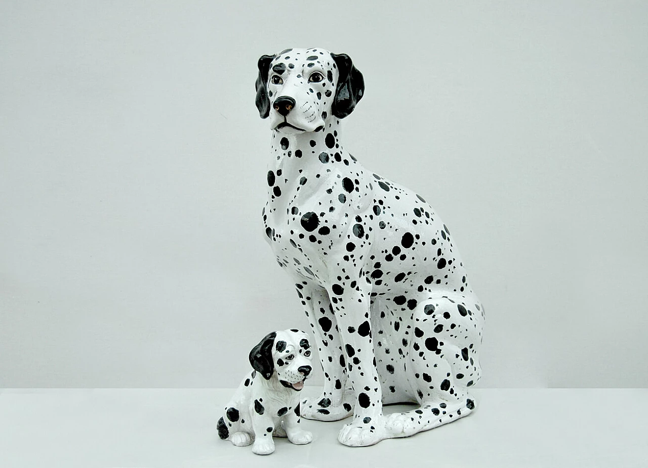 Statua in ceramica di cane Dalmata con cucciolo, anni '70 1394537