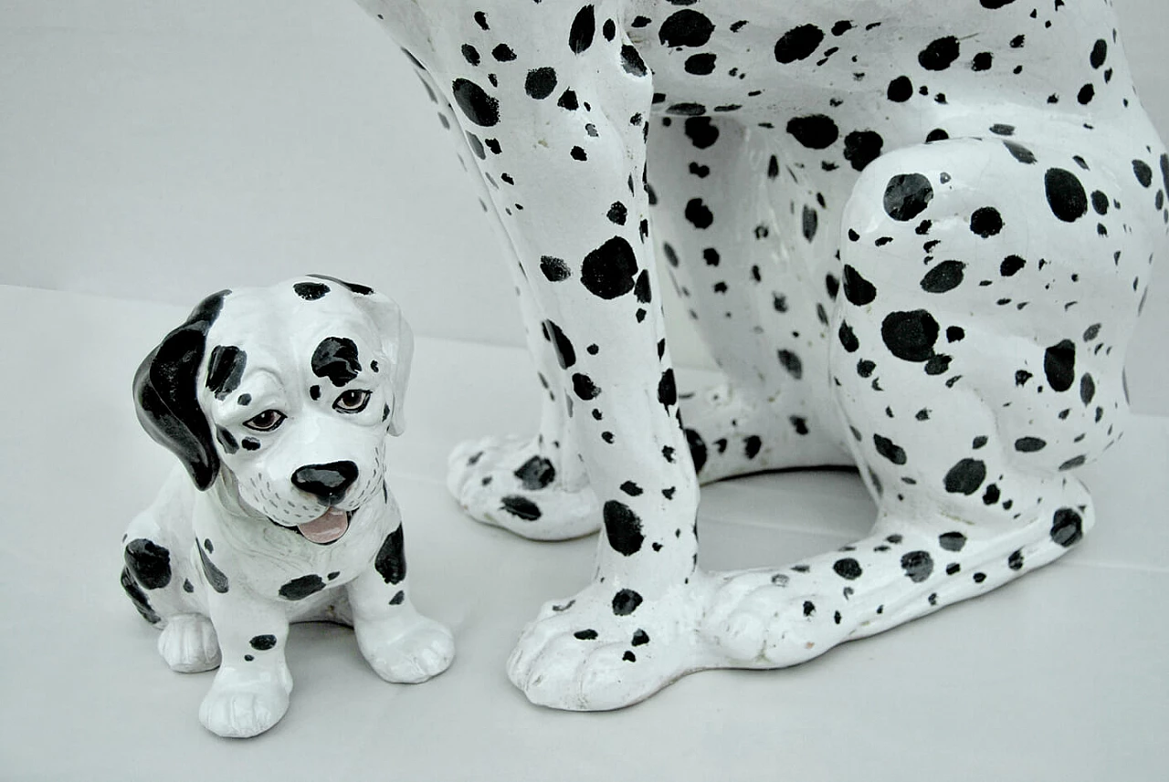 Statua in ceramica di cane Dalmata con cucciolo, anni '70 1394541