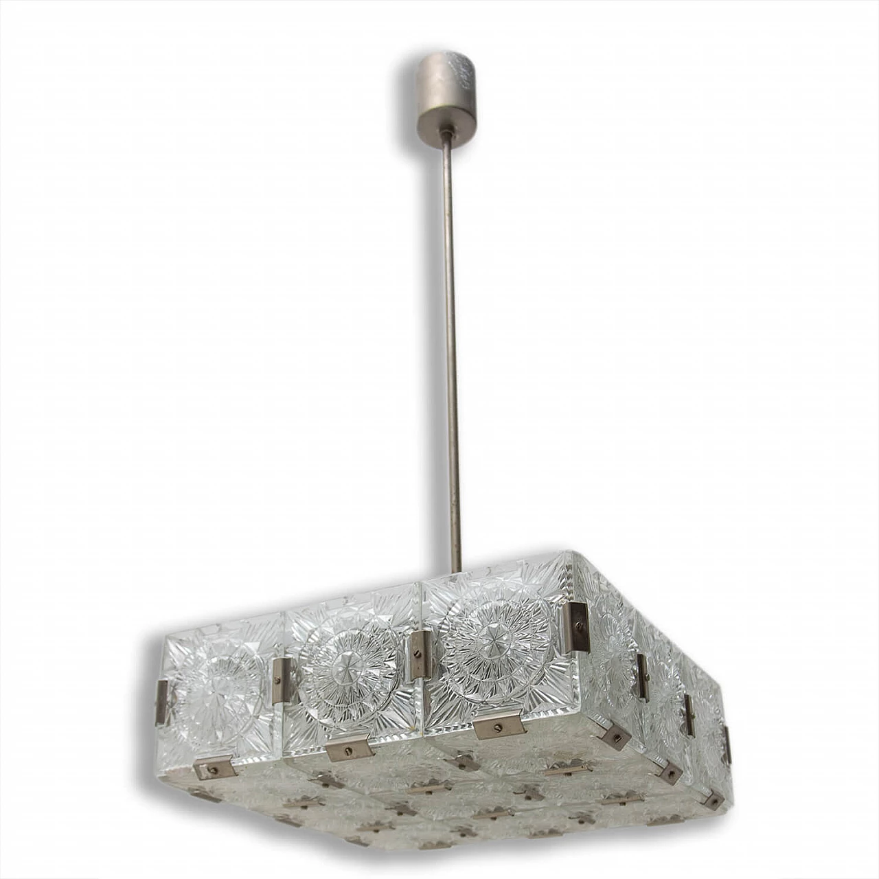 Glass and chrome-plated steel pendant lamp by Kamenický Šenov, 1970s 1394542