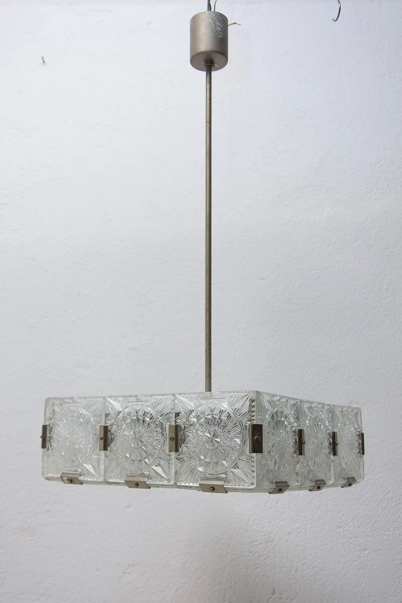 Glass and chrome-plated steel pendant lamp by Kamenický Šenov, 1970s 1394544