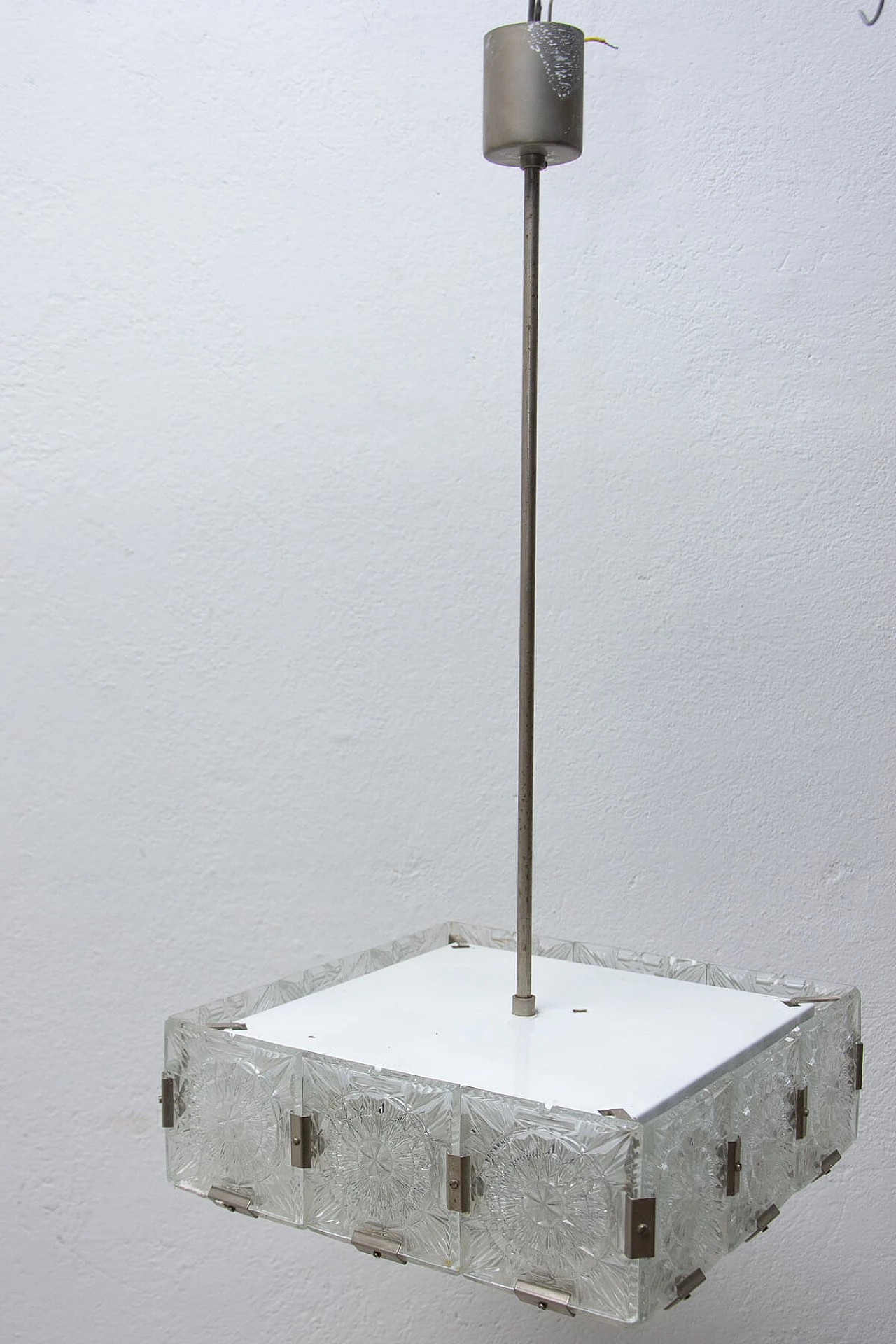 Glass and chrome-plated steel pendant lamp by Kamenický Šenov, 1970s 1394545
