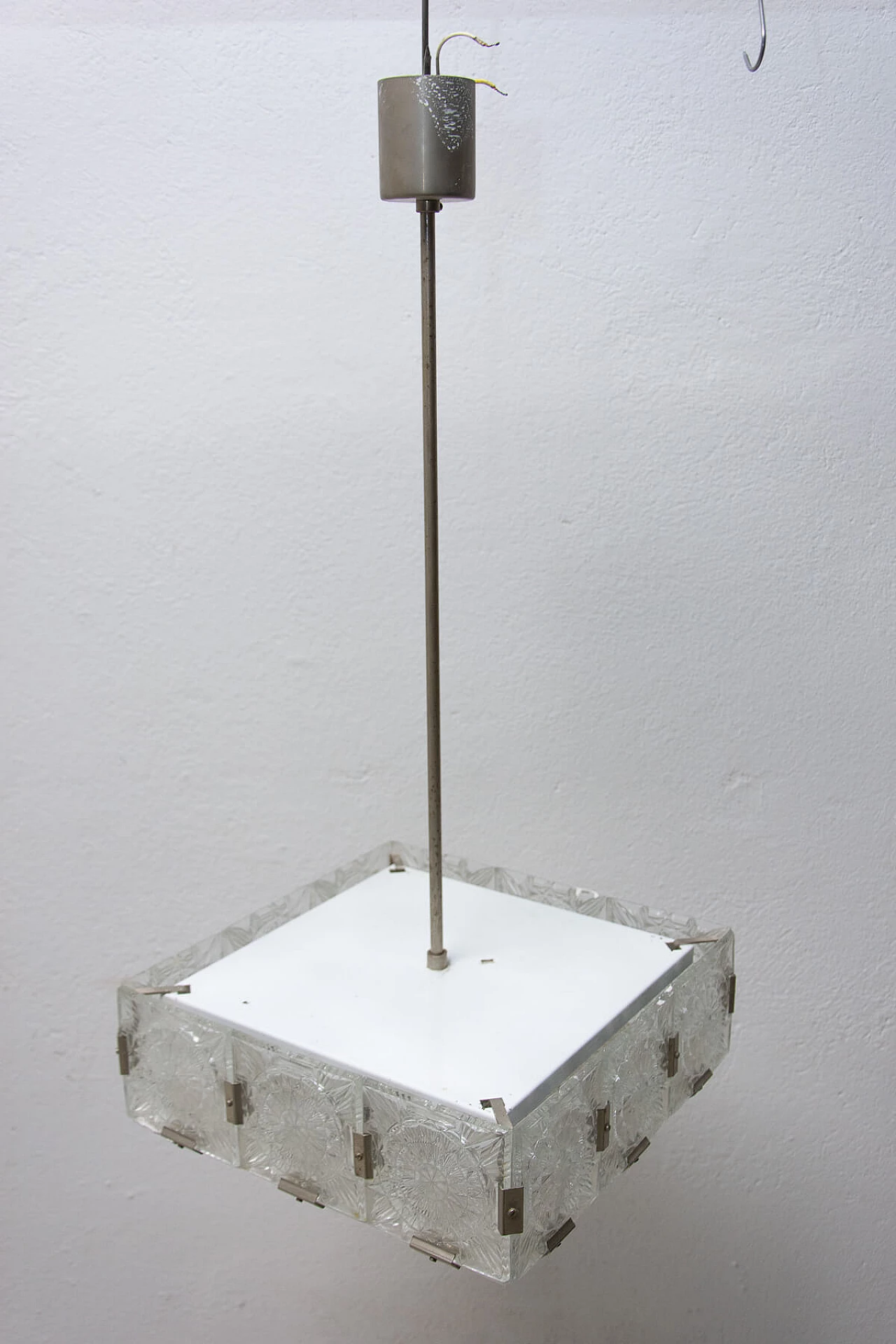 Glass and chrome-plated steel pendant lamp by Kamenický Šenov, 1970s 1394546