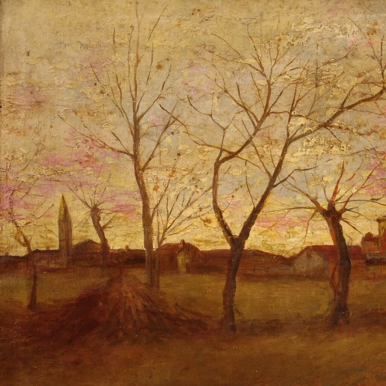 Paesaggio di campagna, dipinto italiano olio su tela, anni '40 1394561