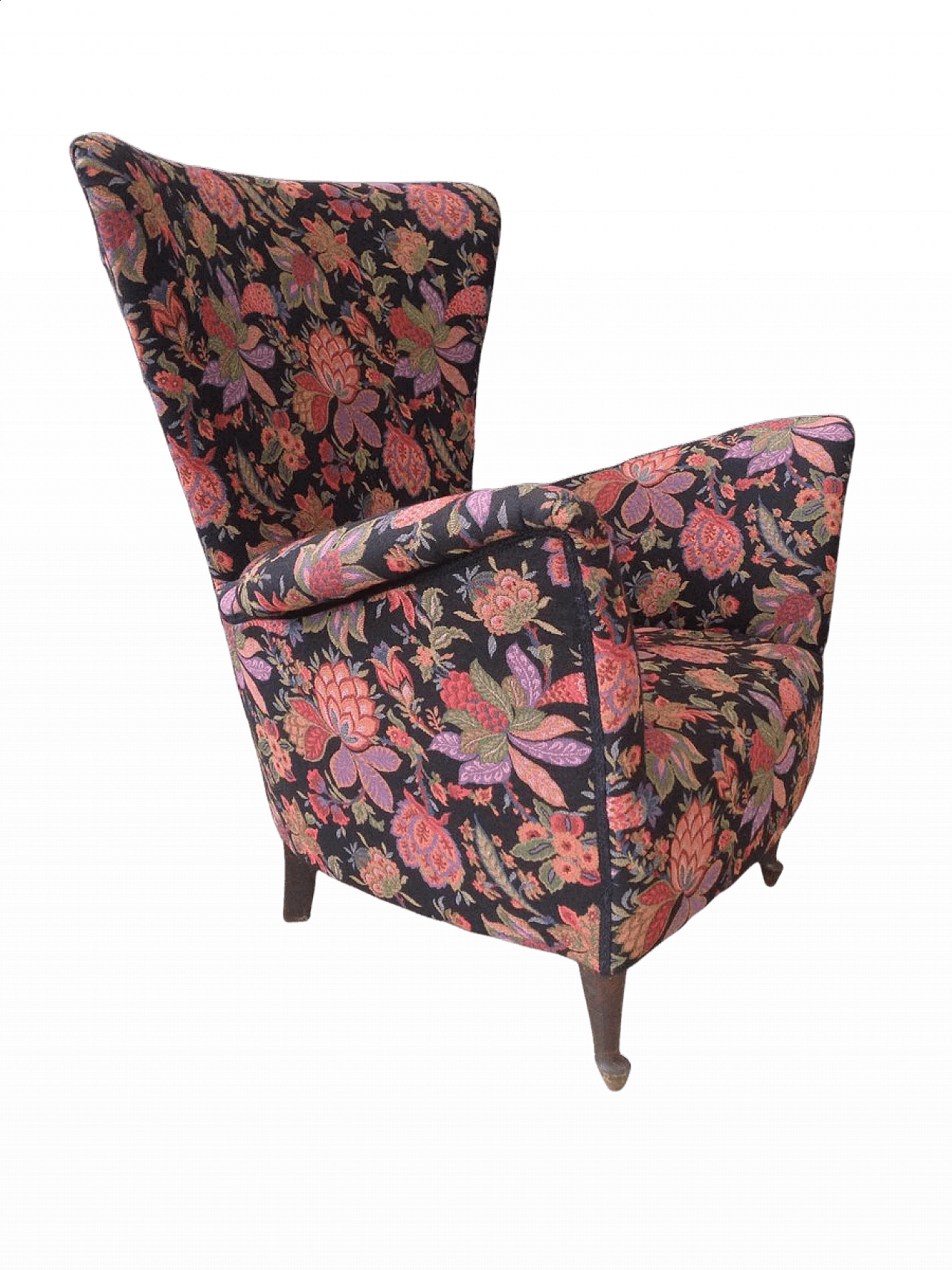 Lounge chair in wood covered with damask fabric by William Morris, 50s 1394688