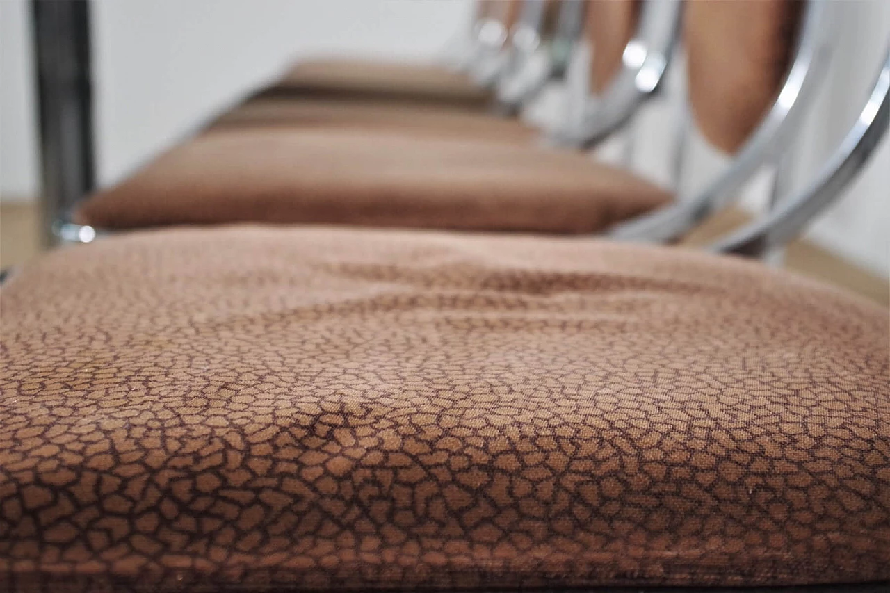 Table in metal and smoked glass top with 6 chairs in metal and fabric by Alessandro Albrizzi, 70s 1394718