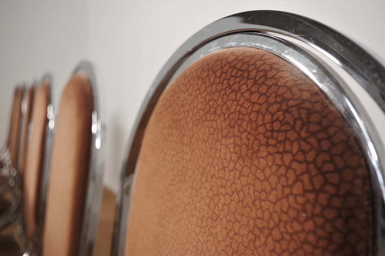 Table in metal and smoked glass top with 6 chairs in metal and fabric by Alessandro Albrizzi, 70s 1394721