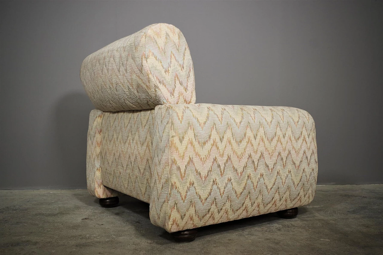 3 Armchairs with Missoni-style fabric and wooden feet, 70s 1394796