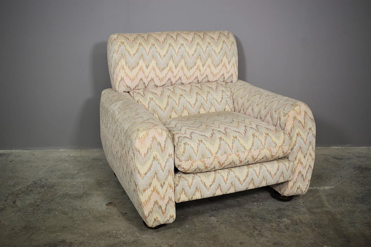 3 Armchairs with Missoni-style fabric and wooden feet, 70s 1394798