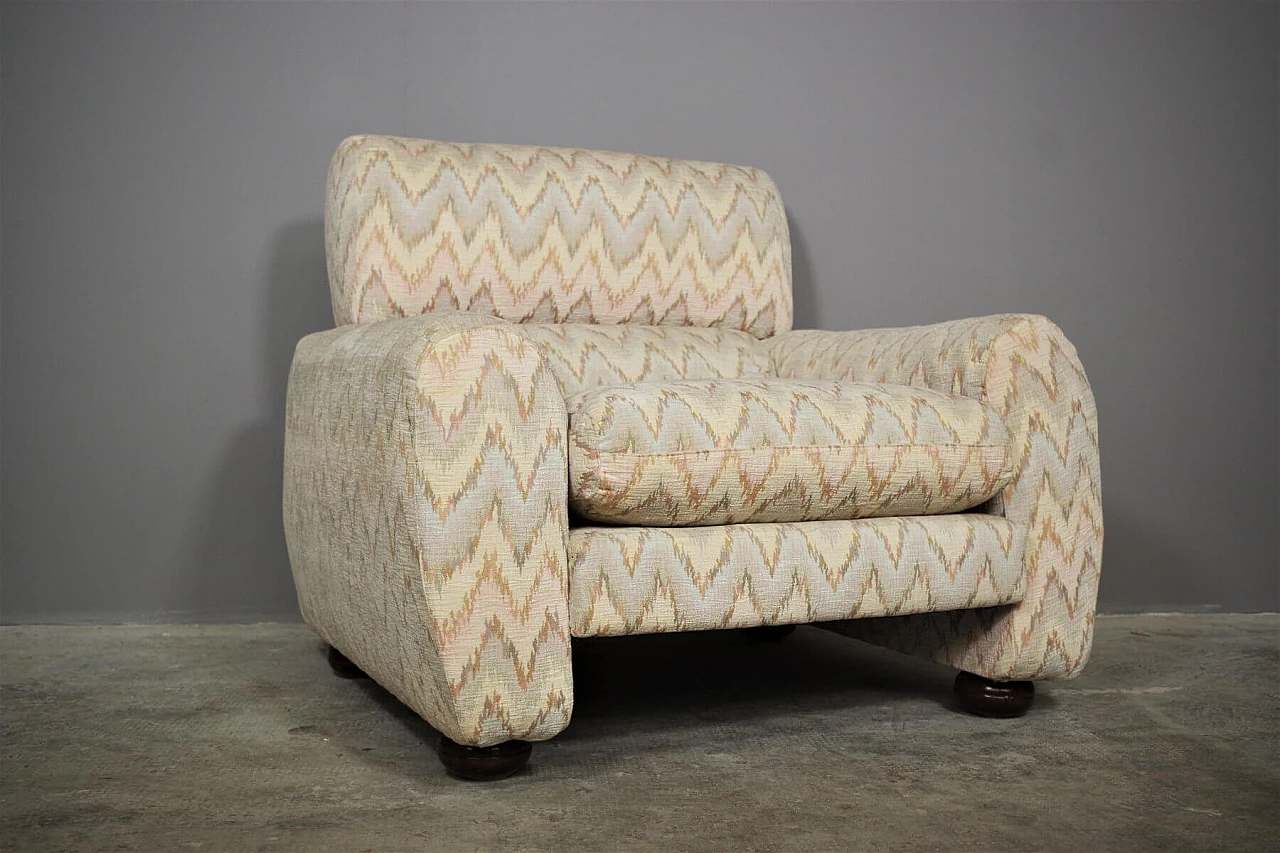 3 Armchairs with Missoni-style fabric and wooden feet, 70s 1394799