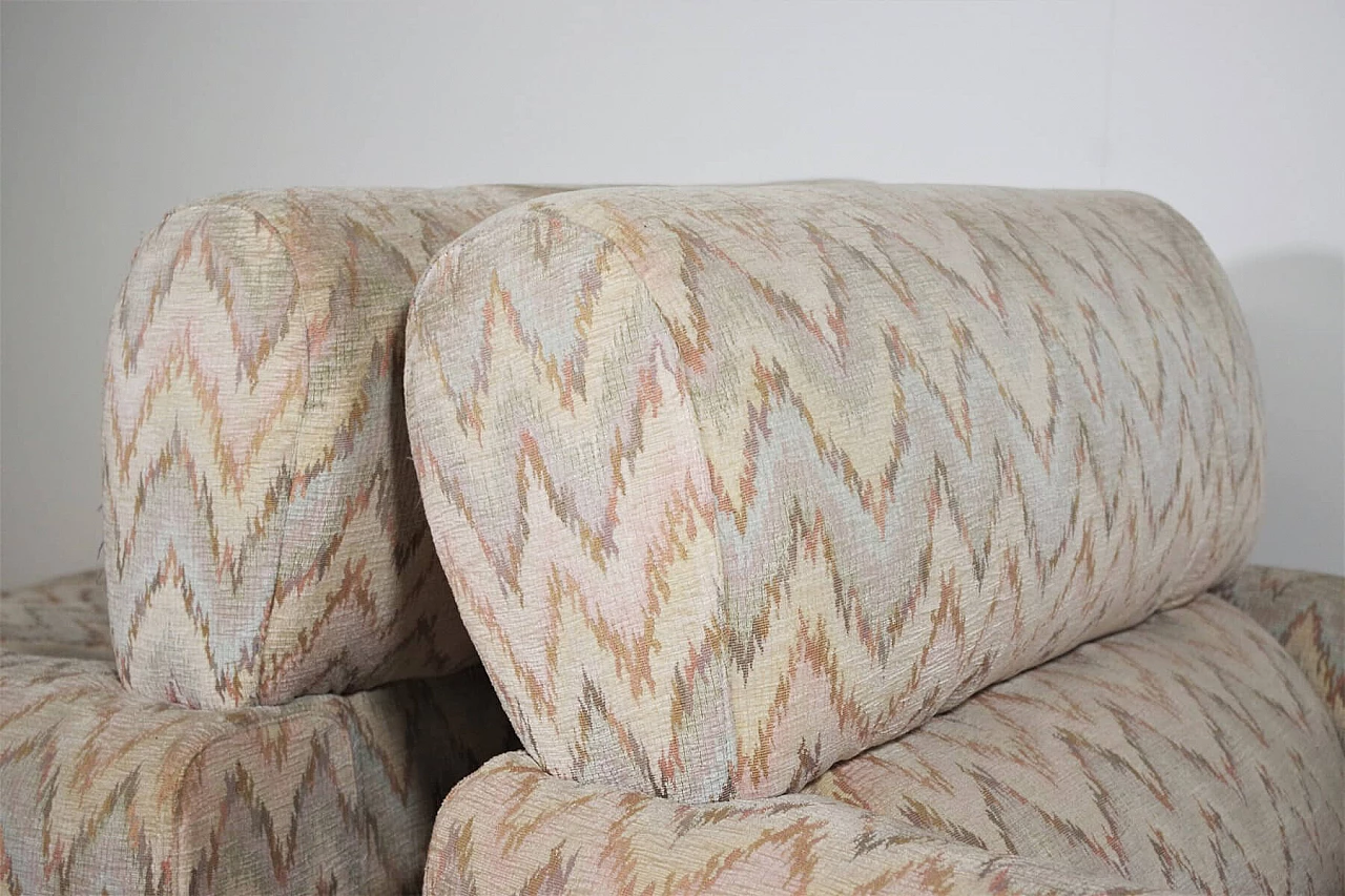 3 Armchairs with Missoni-style fabric and wooden feet, 70s 1394812