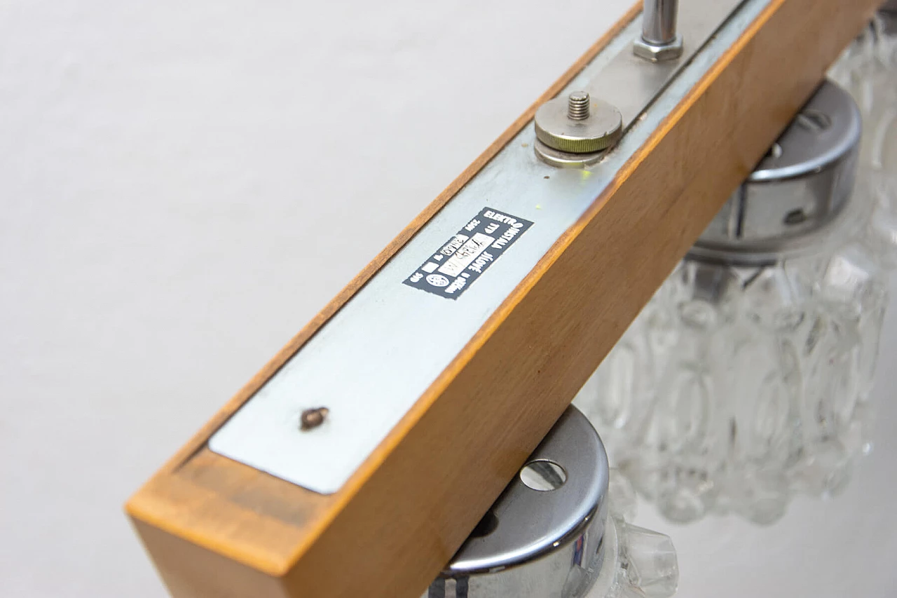 Brutalist style chandelier in wood and glass, 1970s 1394825