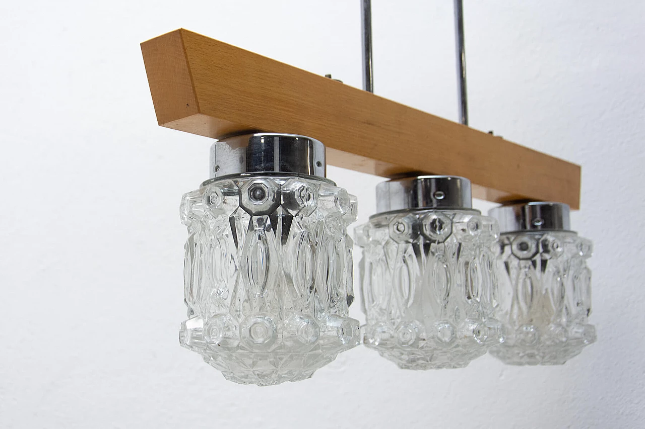 Brutalist style chandelier in wood and glass, 1970s 1394826