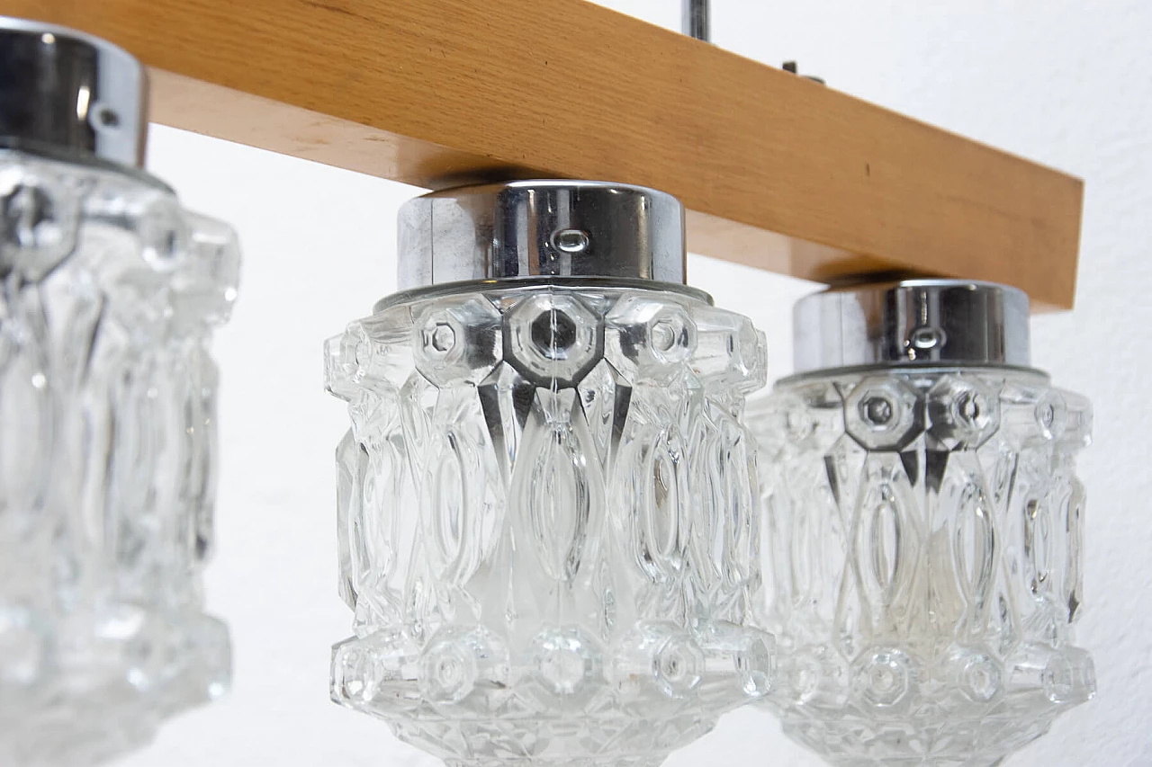 Brutalist style chandelier in wood and glass, 1970s 1394827