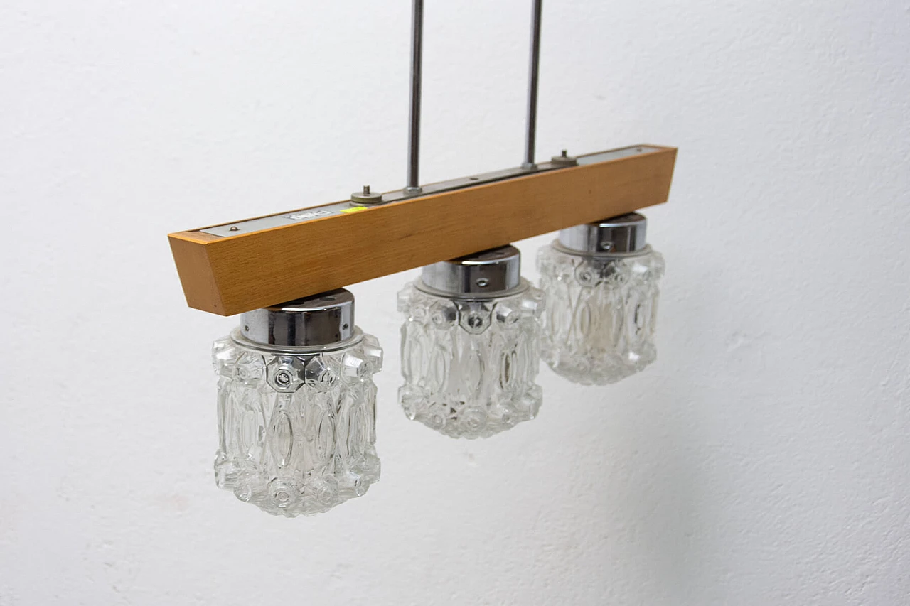 Brutalist style chandelier in wood and glass, 1970s 1394829