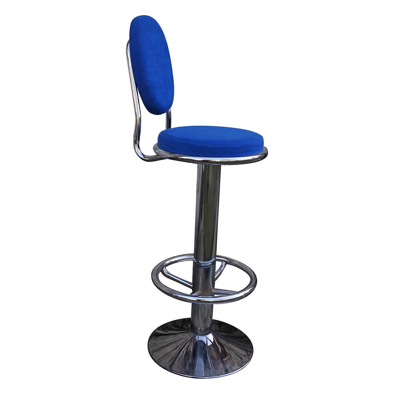 Swivel stool in chrome-plated metal and microfibre, 90s 1395050