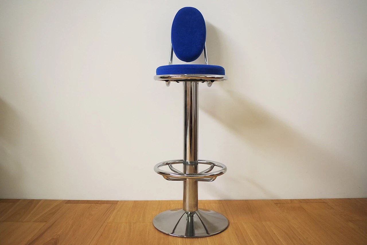 Swivel stool in chrome-plated metal and microfibre, 90s 1395054