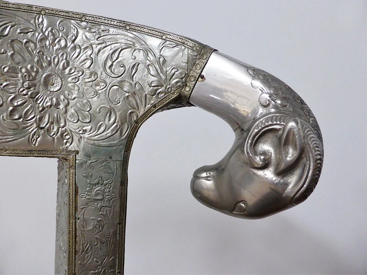 Sedia in lamina d'argento e tessuto, anni '80 1395091