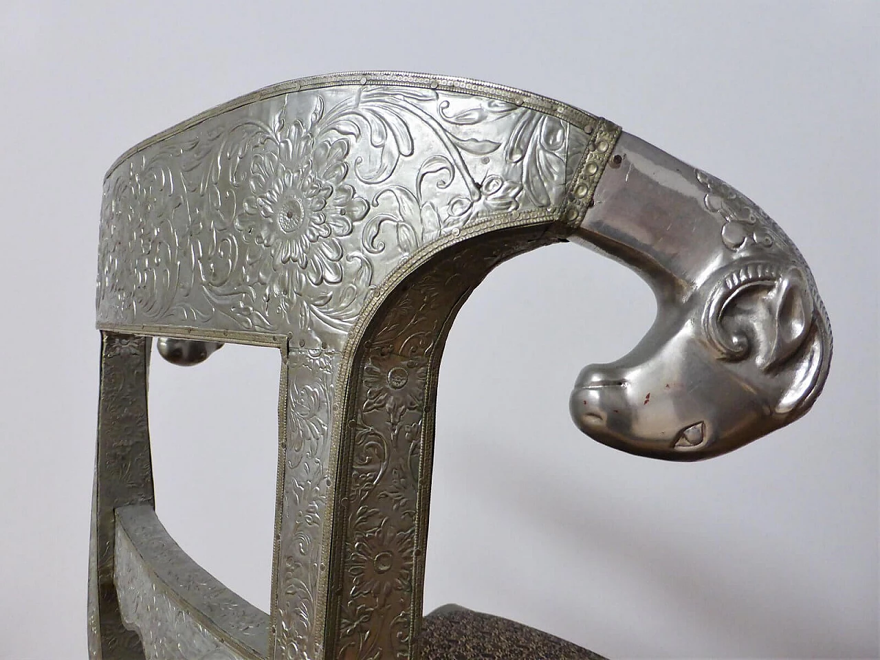 Sedia in lamina d'argento e tessuto, anni '80 1395094