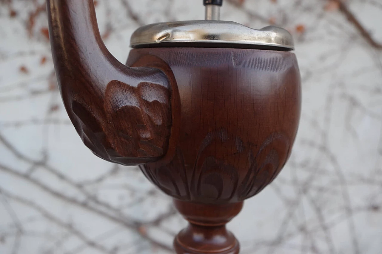 Pair of pipe-shaped ashtrays in metal, leather, marble and wood, 60s 1395103