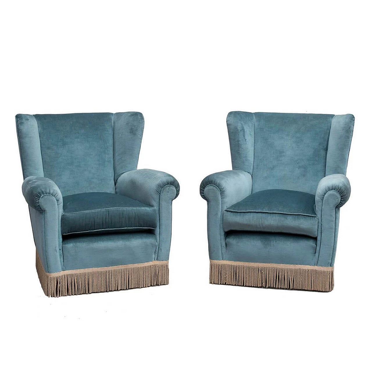 Pair of armchairs in velvet and wood, 60s 1395363