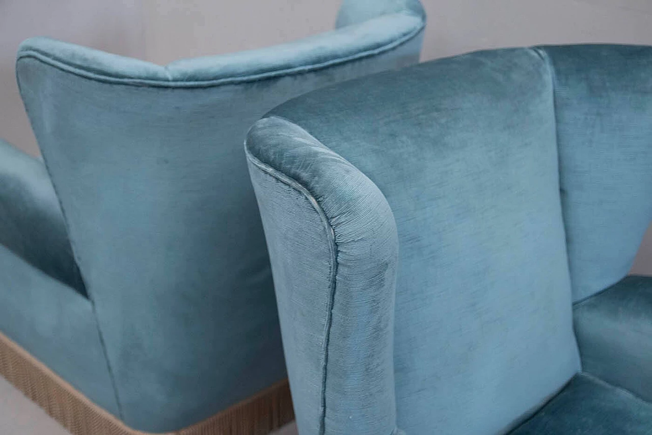 Pair of armchairs in velvet and wood, 60s 1395372