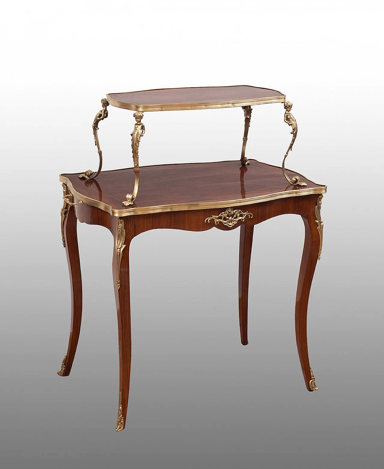 Tavolino francese Napoleone III in legni policromi con applicazioni in bronzo dorato, '800 1395512