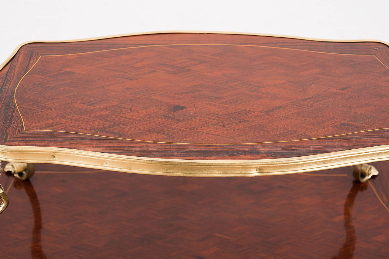 Tavolino francese Napoleone III in legni policromi con applicazioni in bronzo dorato, '800 1395513