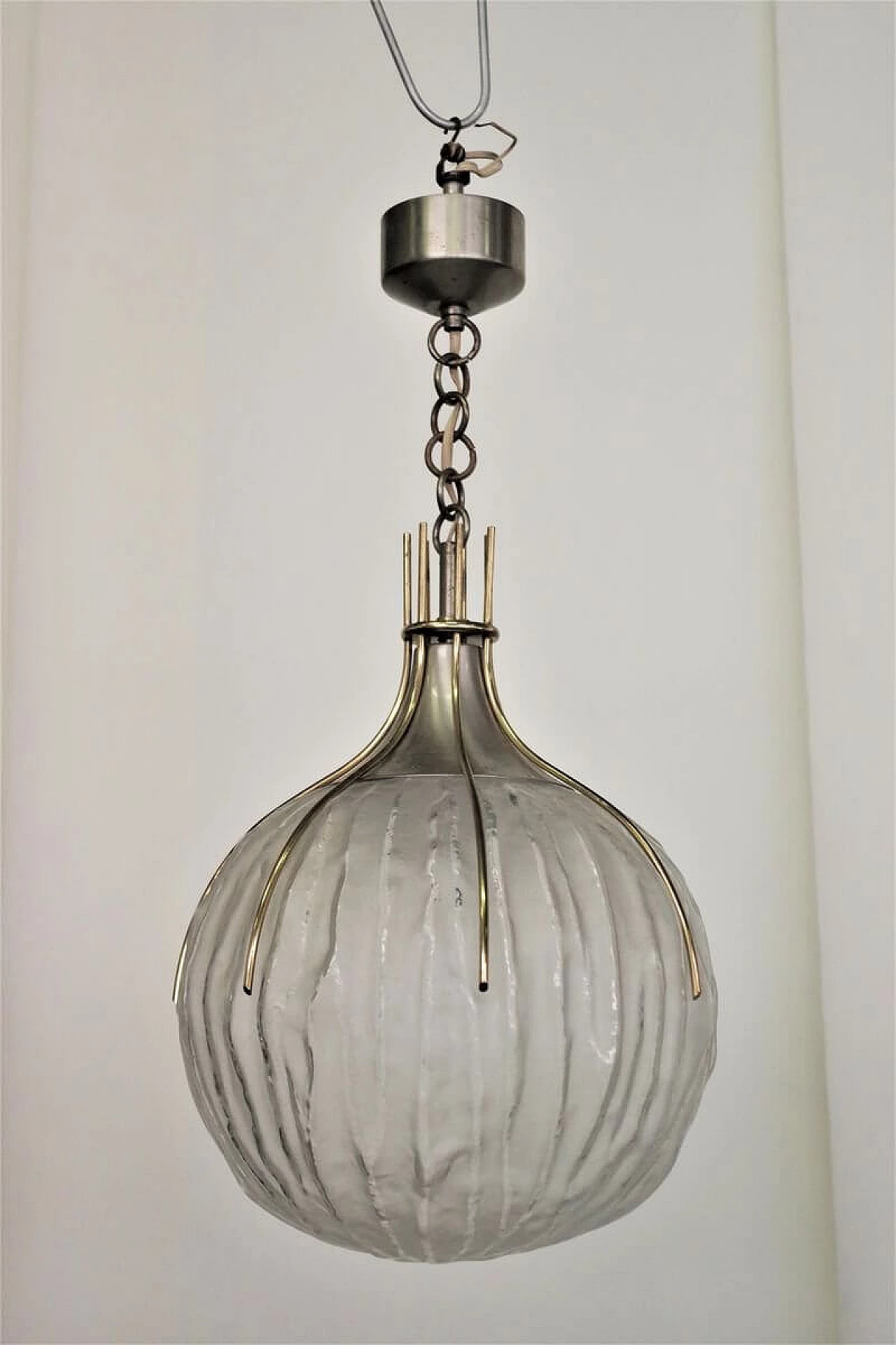 Sphere chandelier in glass and brass, 50s 1395562
