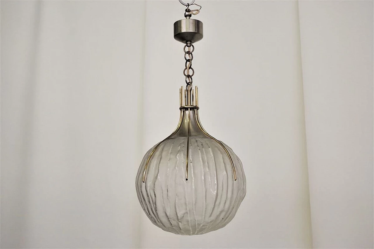 Sphere chandelier in glass and brass, 50s 1395564