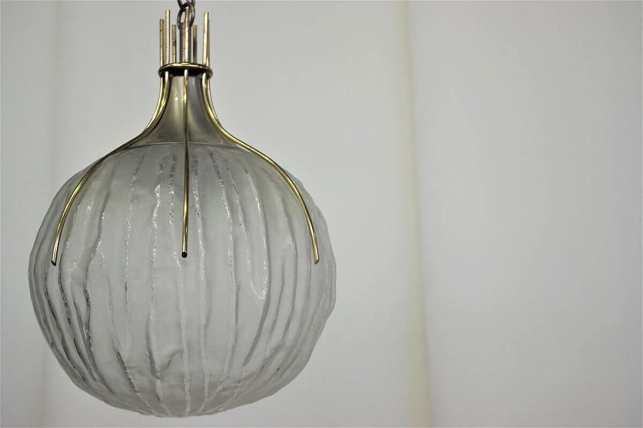 Sphere chandelier in glass and brass, 50s 1395567