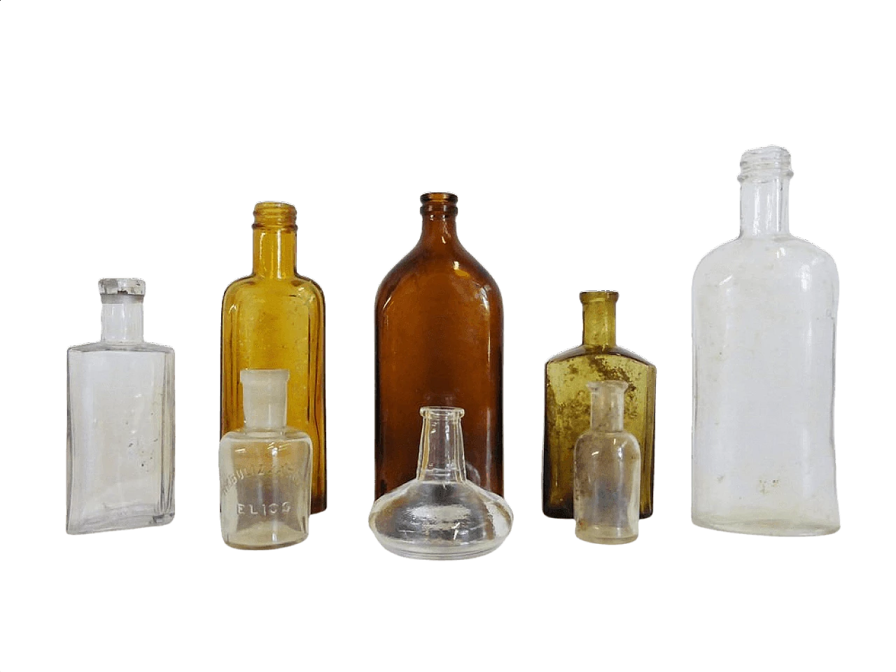 8 Boccette da farmacia in vetro, anni '30 1395570