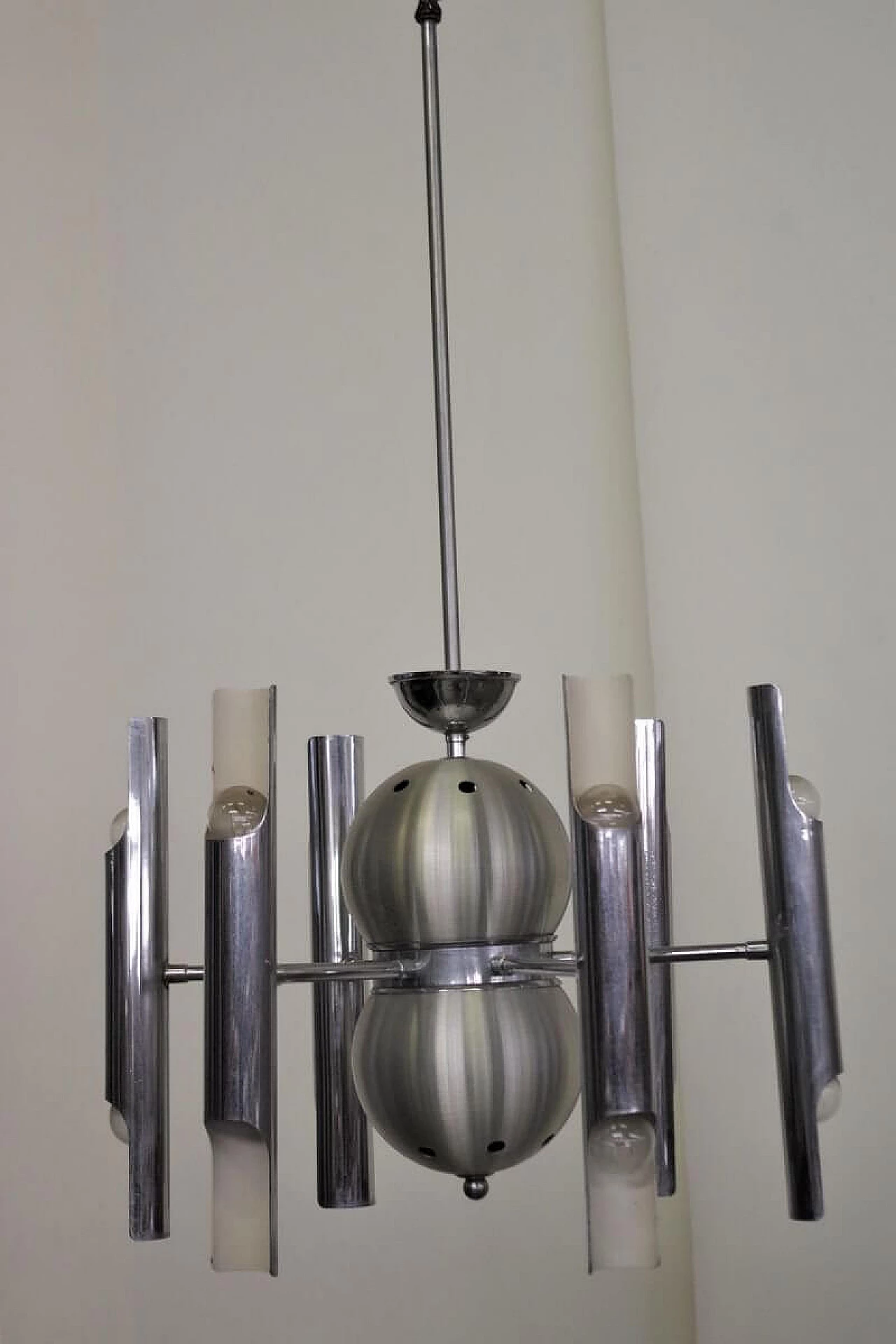 Chandelier in chromed metal and glass by Toscana Luce, 70s 1395571