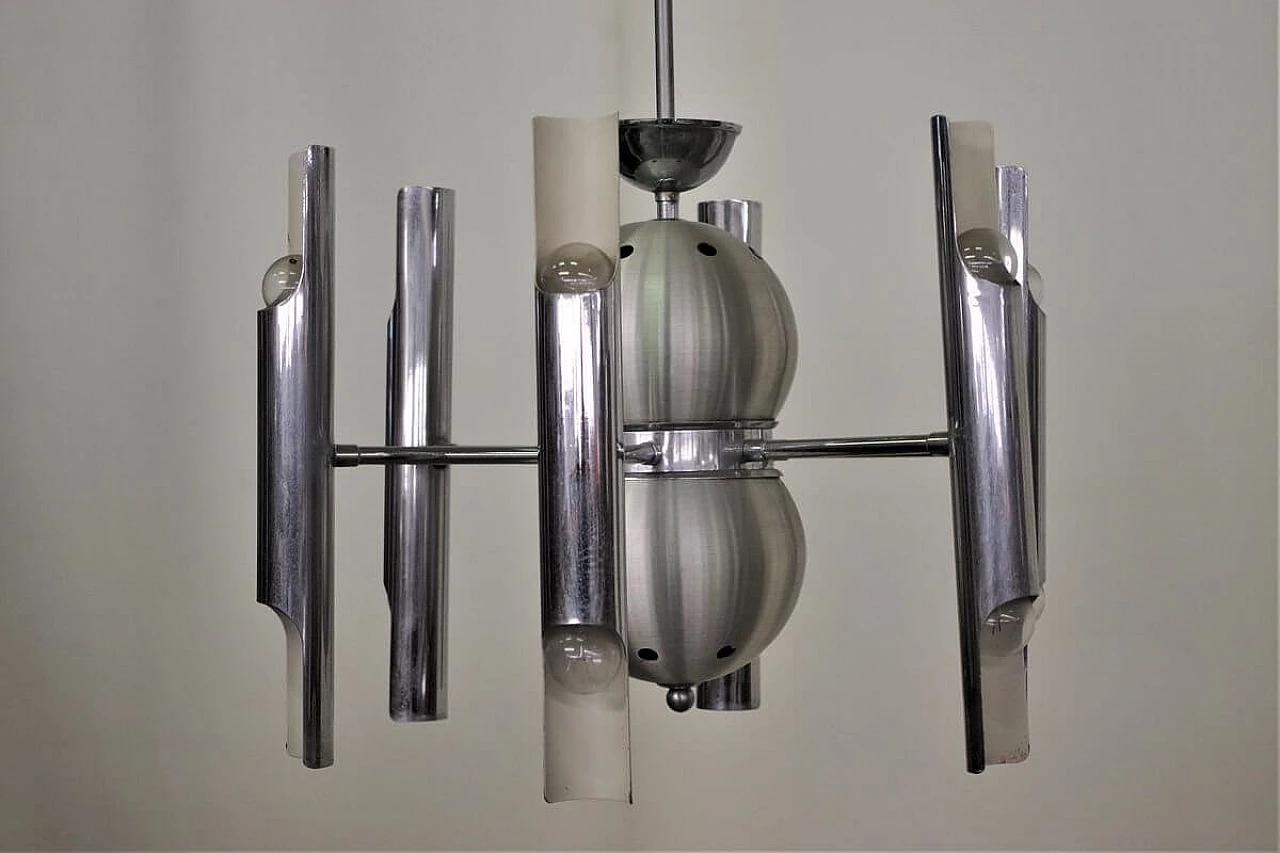 Chandelier in chromed metal and glass by Toscana Luce, 70s 1395573