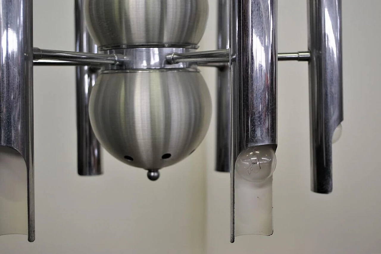 Lampadario in metallo cromato e vetro di Toscana Luce, anni '70 1395574