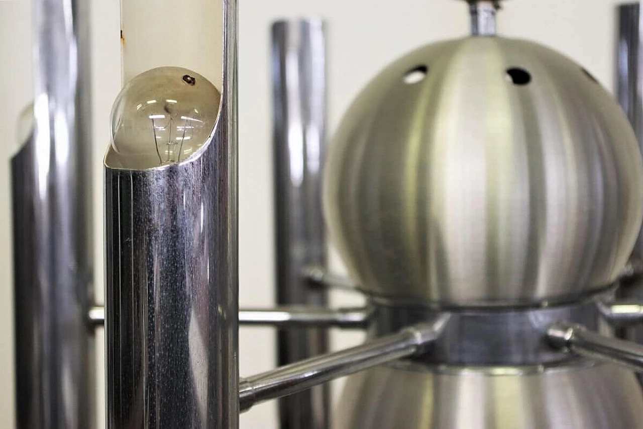 Lampadario in metallo cromato e vetro di Toscana Luce, anni '70 1395575