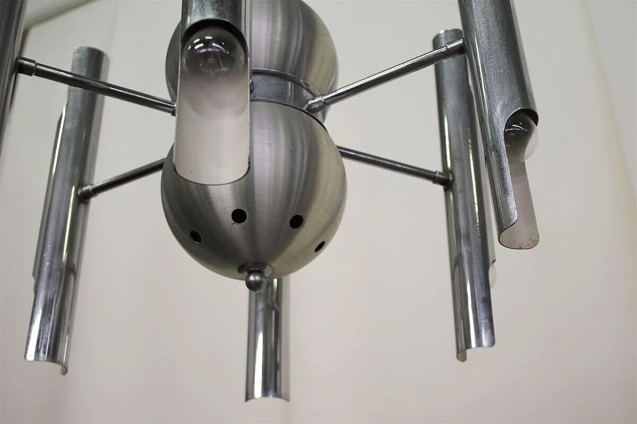 Lampadario in metallo cromato e vetro di Toscana Luce, anni '70 1395576