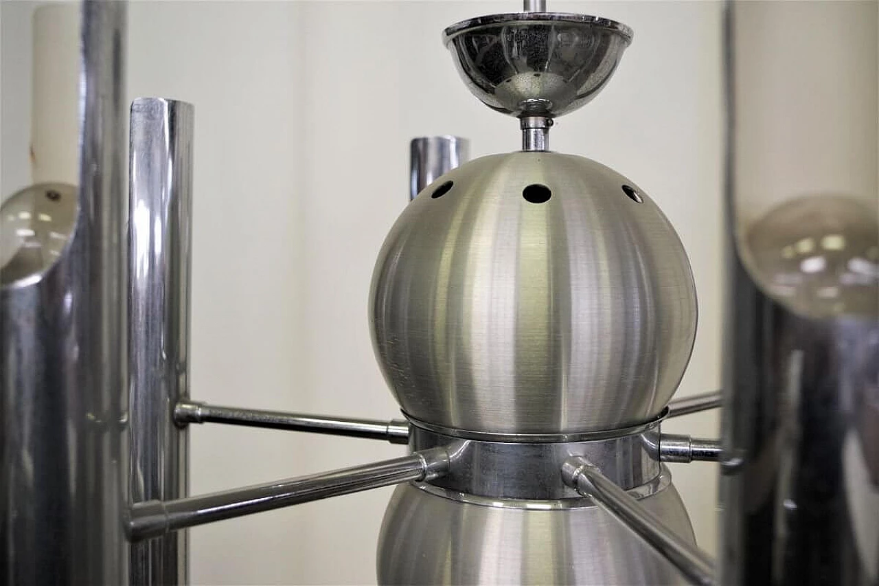 Lampadario in metallo cromato e vetro di Toscana Luce, anni '70 1395577