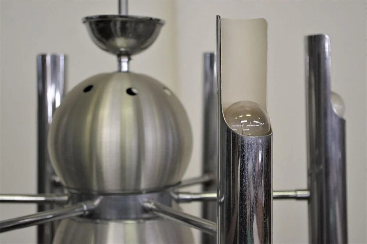 Lampadario in metallo cromato e vetro di Toscana Luce, anni '70 1395578