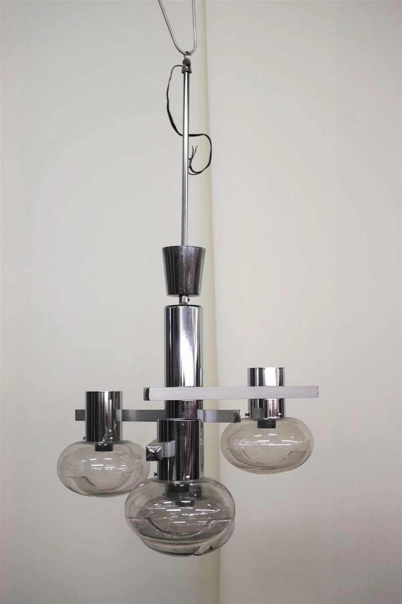 Chandelier in chromed metal and glass by Toscana Luce, 70s 1395581