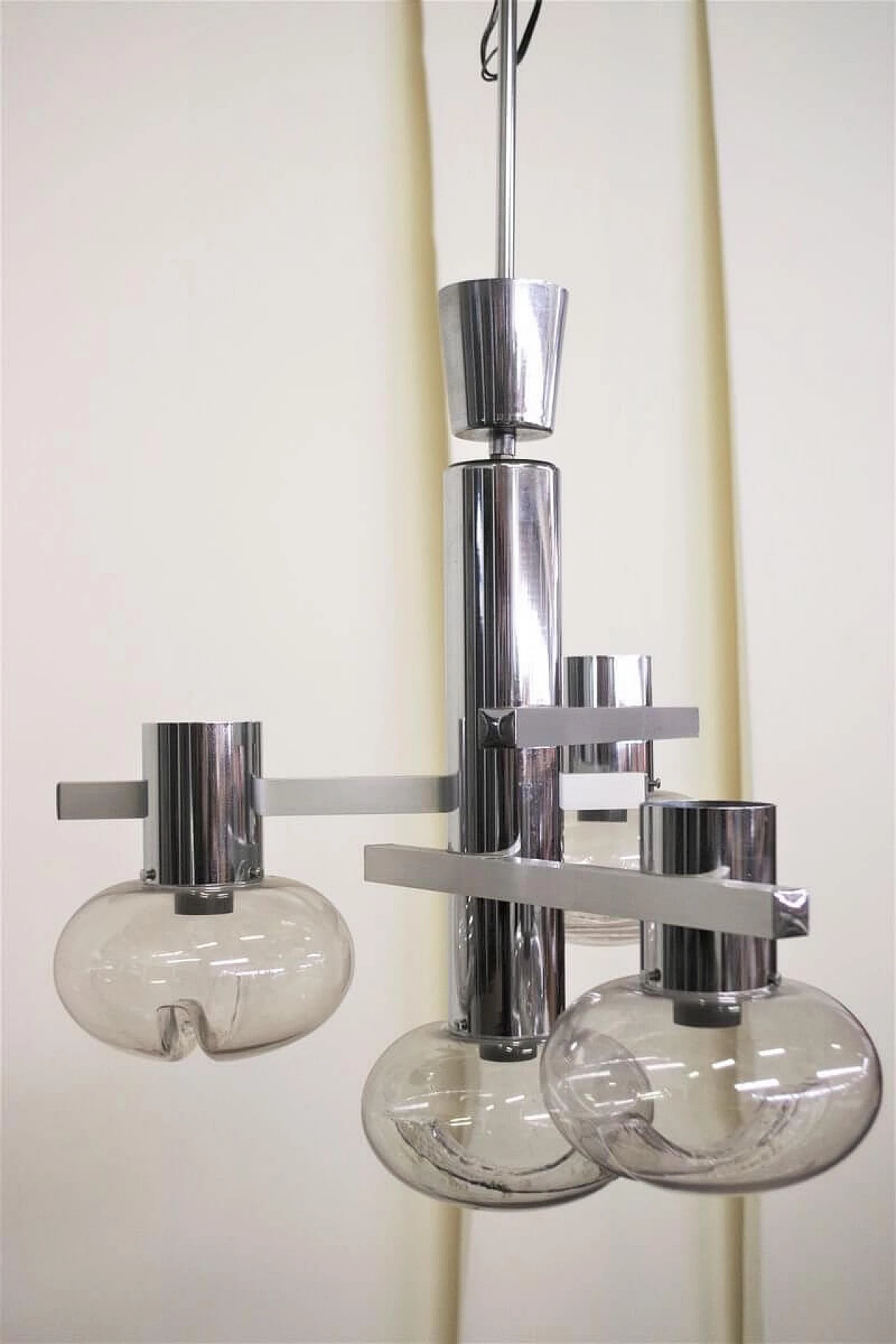 Chandelier in chromed metal and glass by Toscana Luce, 70s 1395584